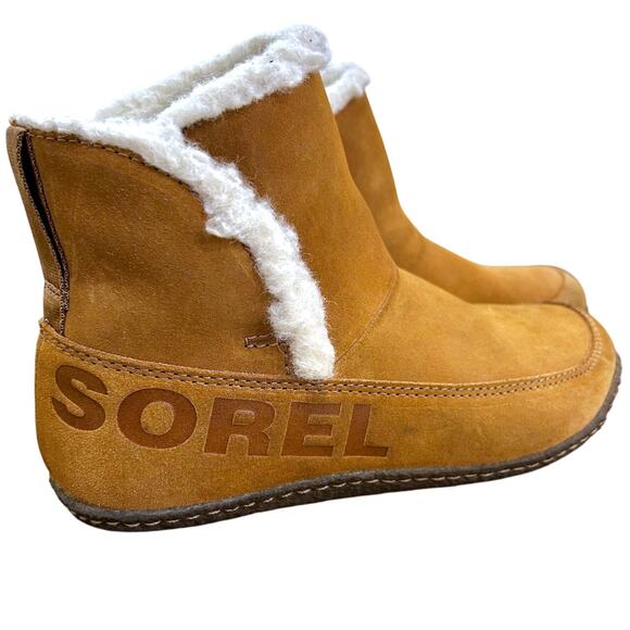 Sorel Nakisha Bootie Shearling Ankle Boot Camel Brown - Picture 2 of 10